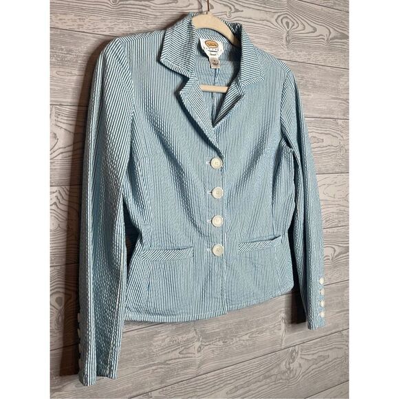 Talbots, seersucker, blue & white pin stripes - Picture 2 of 10